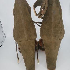 Army green thick heels.